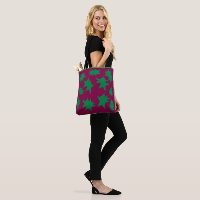 BOLSO DE TELA NAVIDADES PLUM WINE COLOR GREEN STARS (Puesto)