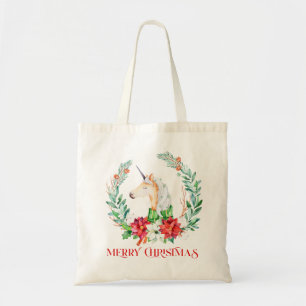 Bolso De Tela Navidades poinsettia wreath y unicorn