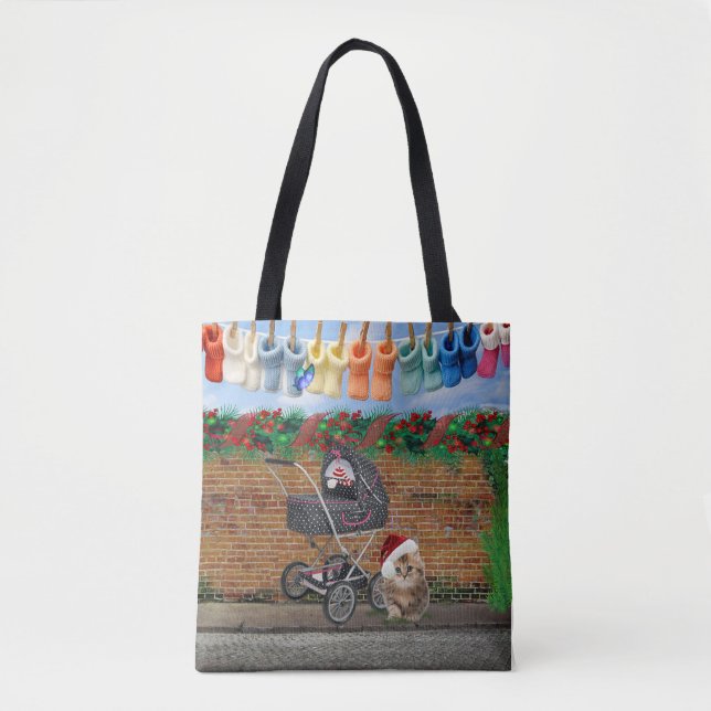 Bolso De Tela Navidades Polka-Dot Street Scene Art (Anverso)