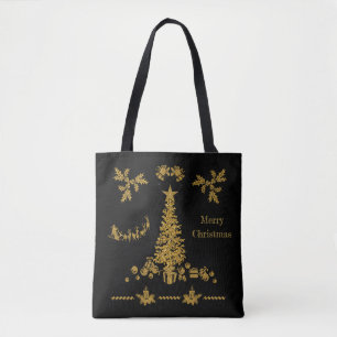 Bolso De Tela Navidades Purpurinas de oro, Feliz Navidad