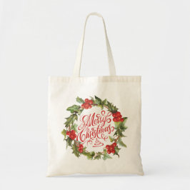 Bolso De Tela Navidades Red Green Wreath Holly Ivy Typography
