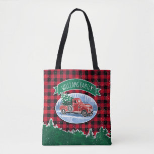 Bolso De Tela Navidades Red Vintage Truck Buffalo Plaid Add Name