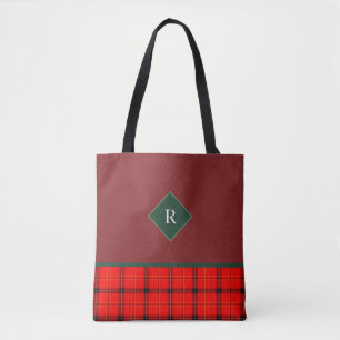 Bolso De Tela Navidades Red y Green Plaid Tartán Monogrammed