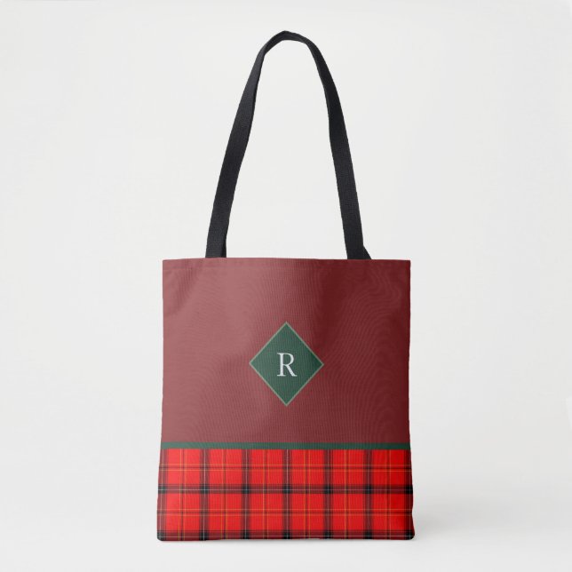 Bolso De Tela Navidades Red y Green Plaid Tartán Monogrammed (Anverso)
