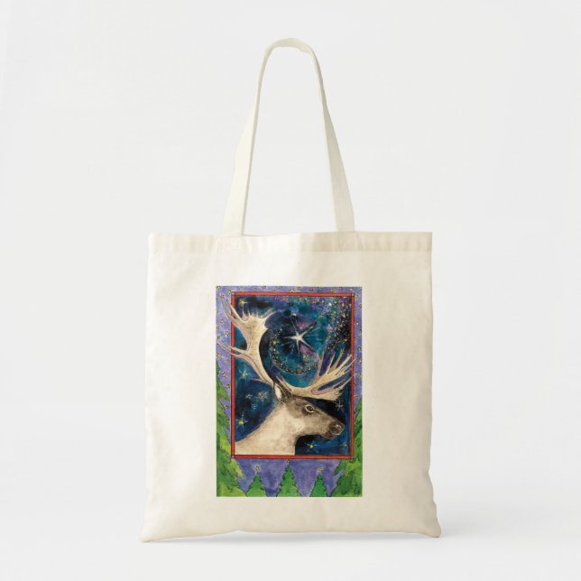 Bolso De Tela Navidades renos de noche con una estrella brillant (Frente)