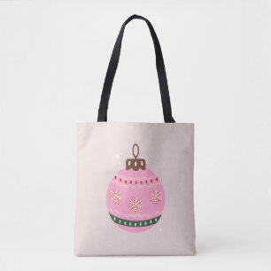 Bolso De Tela Navidades retro bauble fiesta rosada