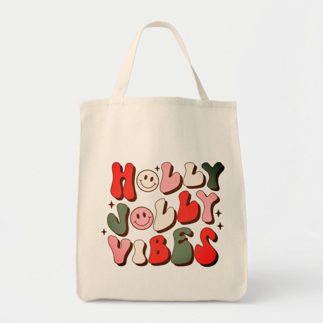 Bolso De Tela Navidades Retro Holly Jolly Vibes Festividades de  (Frente)