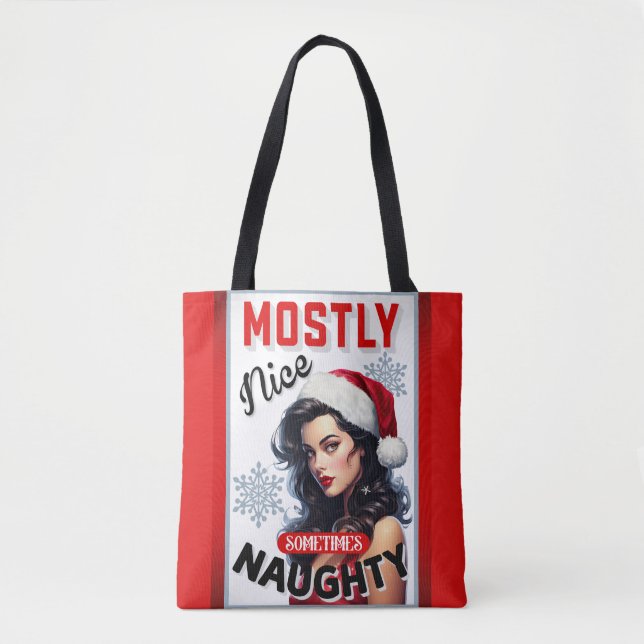 Bolso De Tela Navidades retro traviesos a veces traviesos pinup (Anverso)