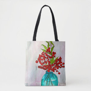 Bolso De Tela Navidades rojos Berries acuarela arte fino