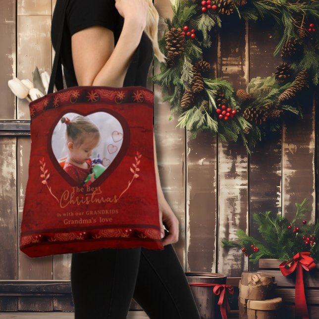 Bolso De Tela NAVIDADES ROJOS Foto Abuela (RED Christmas Photo Grandma Tote Bag)