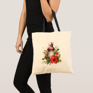 Bolso De Tela Navidades rojos Lantern Poinsettia y Pine