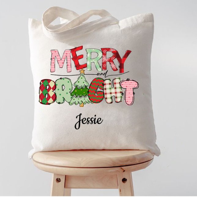 Bolso De Tela Navidades rojos moros y brillantes (merry and bright Family holiday merry Christmas Tote Bag)