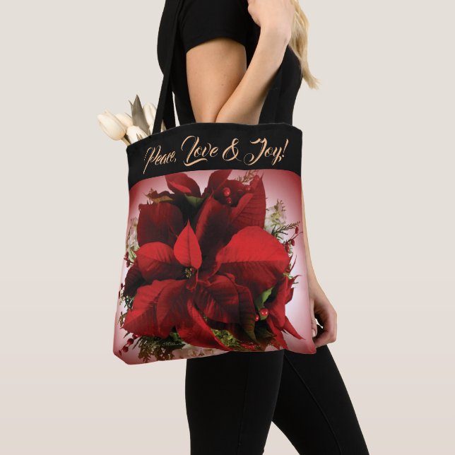Bolso De Tela Navidades rojos Poinsettia Tote Bag (Detalle)