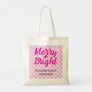 Bolso De Tela Navidades rosados tartán Merry Bright Nombre de la