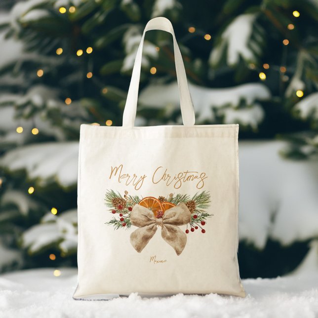 Bolso De Tela Navidades rusos regalos de pinos coquetas bayas de (Rustic Christmas gifts for her personalized Tote Bag pines bow winter berries tote bag)