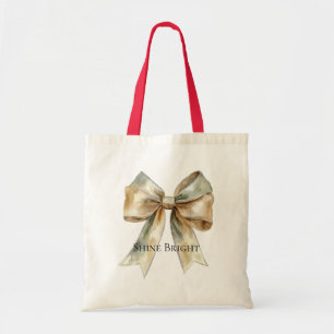 Bolso De Tela Navidades Rústico Bow de Oro Verde Blanco Personal