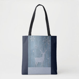 Bolso De Tela Navidades Rústicos De Los Renos De Madera Azul