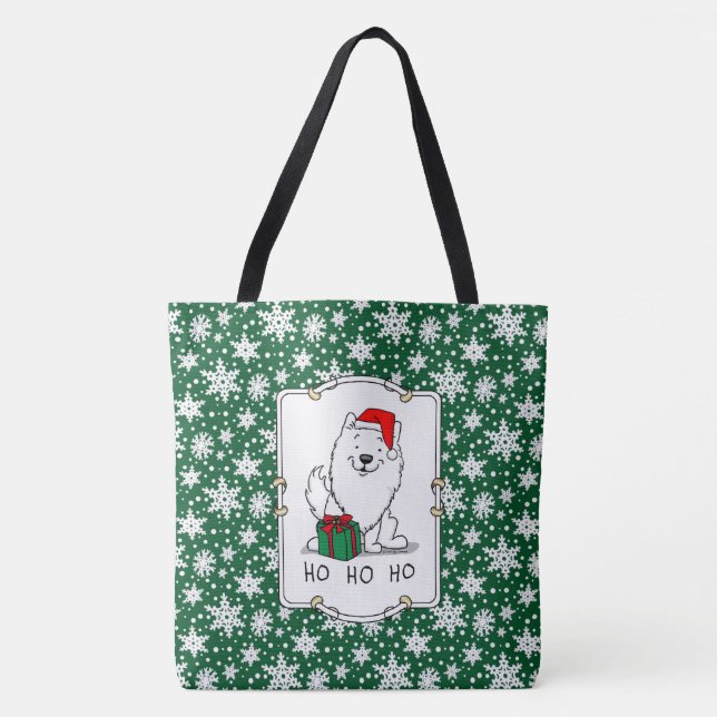 Bolso De Tela Navidades Santa American Eskimo Dog HO HO Cute (Anverso)