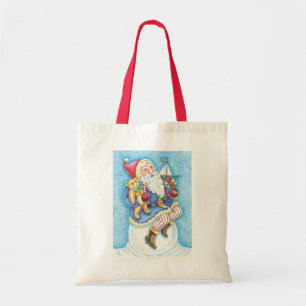 Bolso De Tela Navidades, Santa Claus sobre bola de nieve con jug