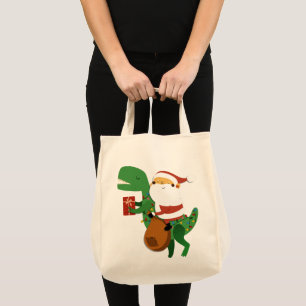 Bolso De Tela Navidades Santa Claus T-rex Dinosaur Sleigh