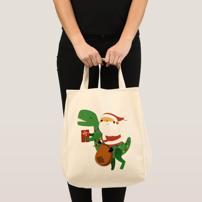 Bolso De Tela Navidades Santa Claus T-rex Dinosaur Sleigh (Anverso (producto))