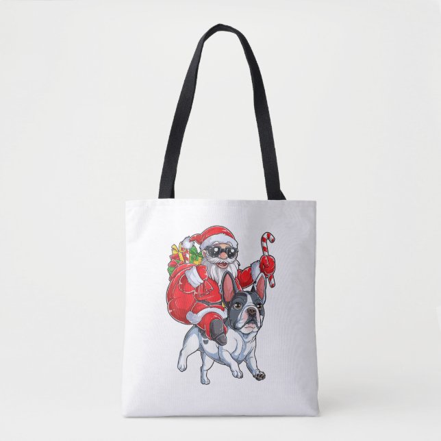 Bolso De Tela Navidades Santa Claus viajando en Bulldog francés  (Anverso)