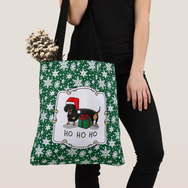 Bolso De Tela Navidades Santa Dachshund (S black & tan) Cute (Detalle)
