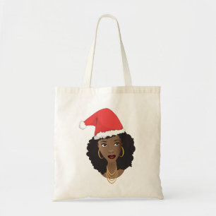 Bolso De Tela Navidades Santa Hat, mujer negra, pelo natural