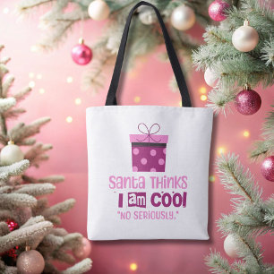 Bolso De Tela Navidades Santa Thinks... Tote rosa y borgoñés