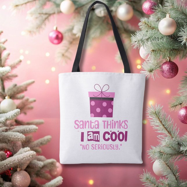 Bolso De Tela Navidades Santa Thinks... Tote rosa y borgoñés (Subido por el creador)