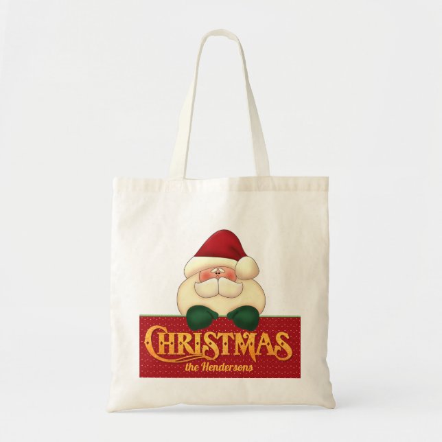 Bolso De Tela Navidades Santa y Golden Word Art (Frente)