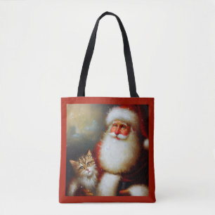 Bolso De Tela Navidades Santa y un gato 2