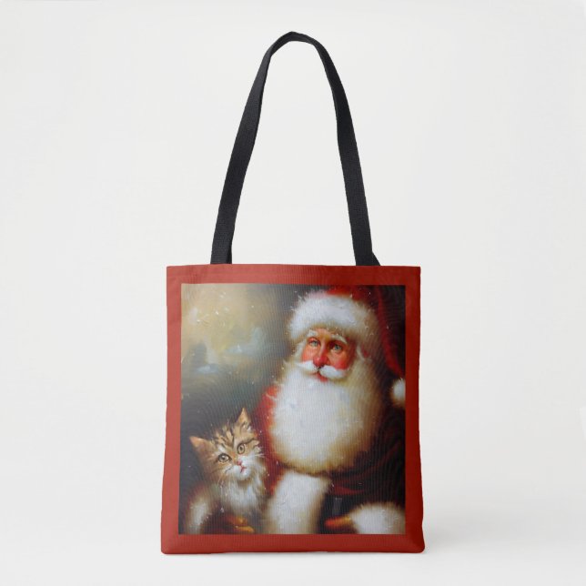 Bolso De Tela Navidades Santa y un gato 2 (Anverso)