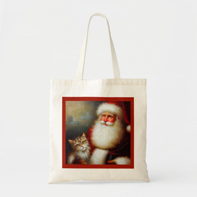 Bolso De Tela Navidades Santa y un gato 2 (Frente)