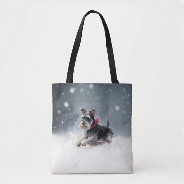 Bolso De Tela Navidades Schnauzer en miniatura en invierno (Anverso)