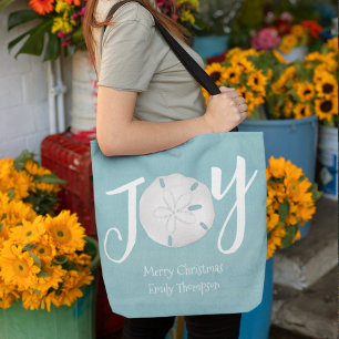 Bolso De Tela Navidades Script Joy typography Sand Dollar