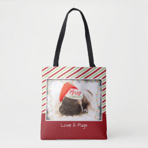 Bolso De Tela Navidades se pug en Santa Hat con luces Navidades