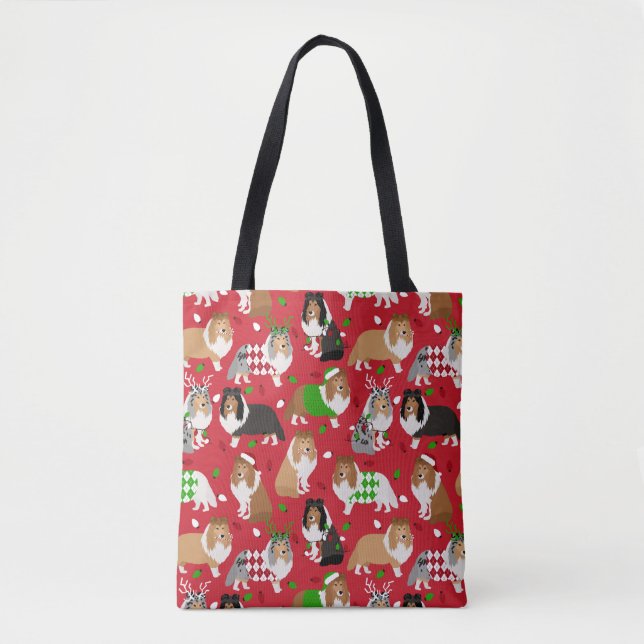 Bolso De Tela Navidades Sheltie Shetland Sheepdog (Anverso)