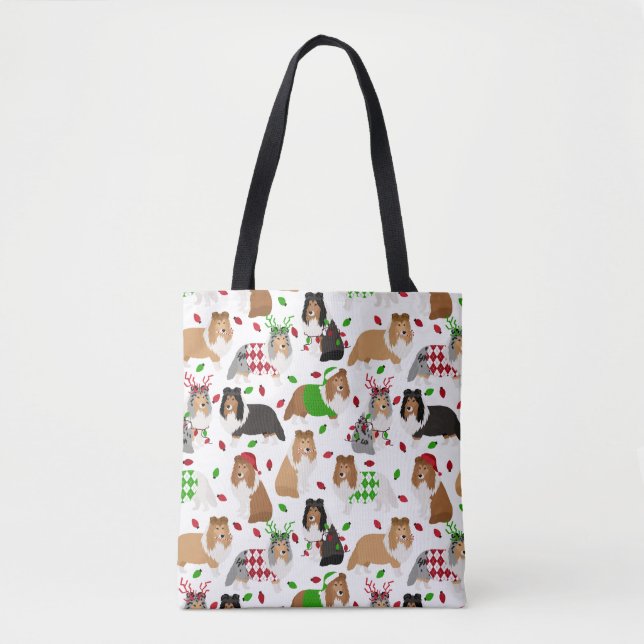 Bolso De Tela Navidades Sheltie Shetland Sheepdog Tote Bag (Anverso)