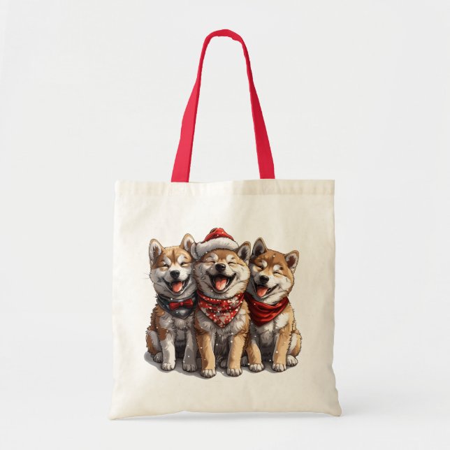 Bolso De Tela Navidades Shiba Inu Santa Dogs (Frente)