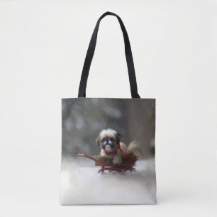 Bolso De Tela Navidades Shih Tzu nevan en invierno