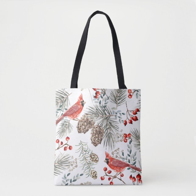 Bolso De Tela Navidades sin soldadura, pájaros cardinales, rojo (Anverso)
