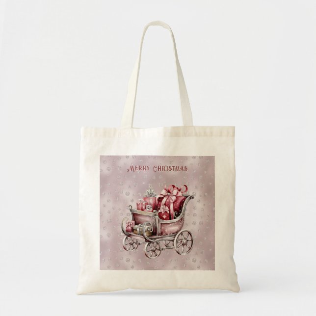 Bolso De Tela Navidades Sleigh Con Regalos Holiday Tote Bag (Frente)