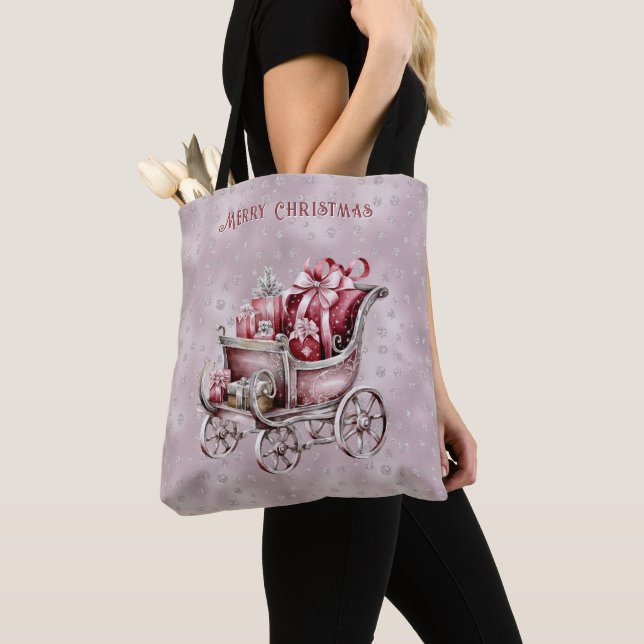 Bolso De Tela Navidades Sleigh Con Regalos Holiday Tote Bag (Detalle)