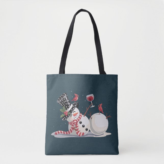 Bolso De Tela Navidades Snowman con regalo de vino Xmas Bebiendo (Anverso)