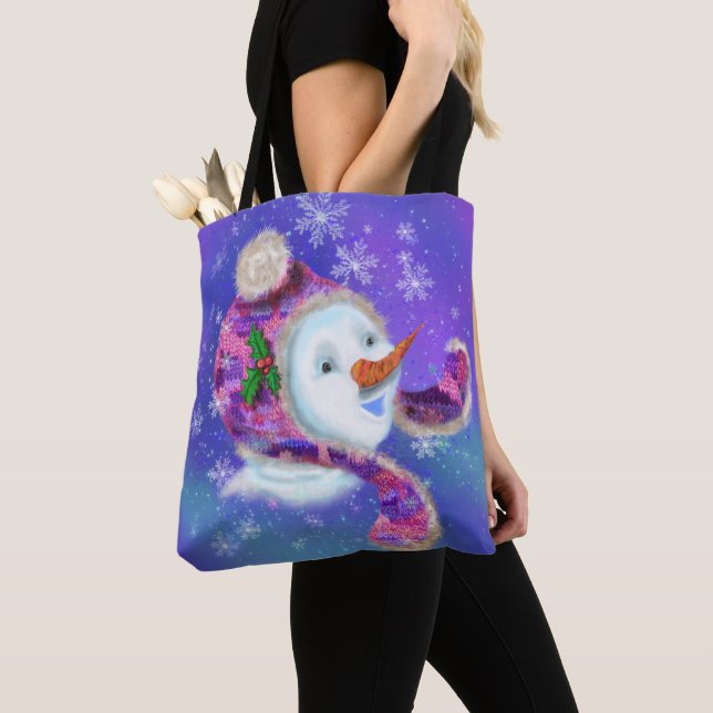 Bolso De Tela Navidades Snowman En Gorra Tote Bag (Detalle)