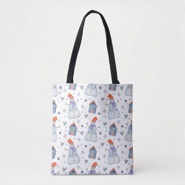 Bolso De Tela Navidades Snowman Seamless Pattern Holiday (Anverso)