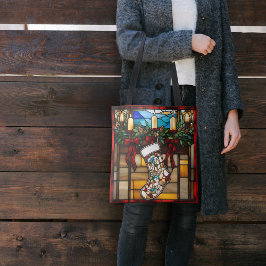 Bolso De Tela Navidades Stocking Faux Staines Glass