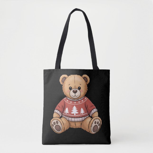 Bolso De Tela Navidades Teddy Bear Cute Xmas Regalo (Anverso)