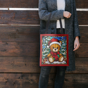 Bolso De Tela Navidades Teddy Bear Faux Sained Glass